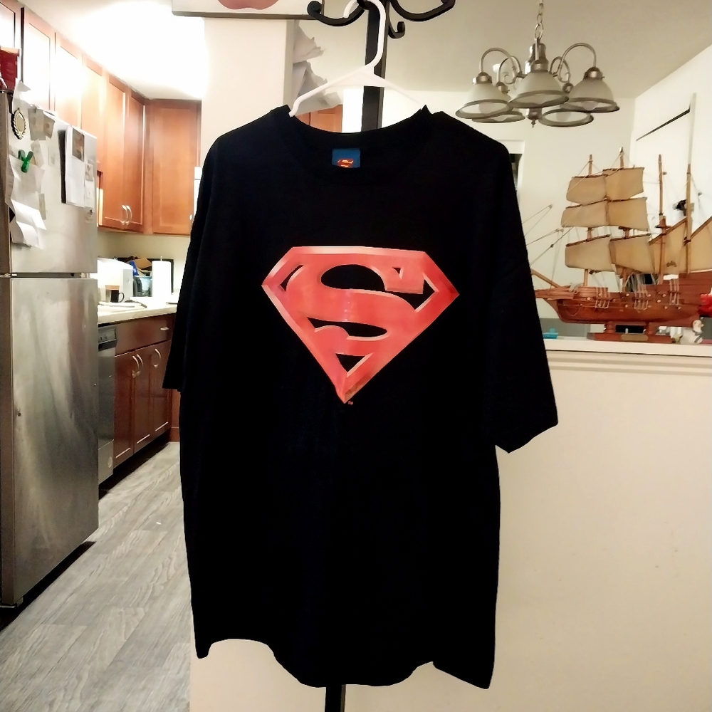 Vintage 2003 (S03)Black T-Shirt Superman Logo,Front+Back-Rare-XXL